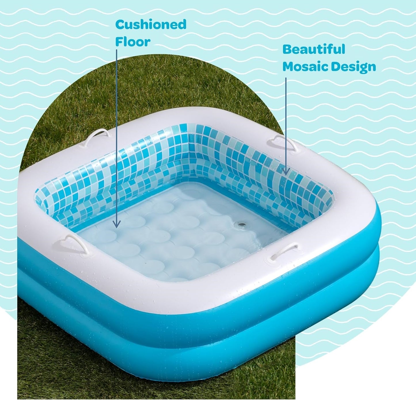 Jasonwell 34"x10" Inflatable Baby Pool for Toddlers 1-3, Soft Floor, Handles & Drain, Blow-up Bathtub & Ball Pit, Outdoor Summer Toy for Boys