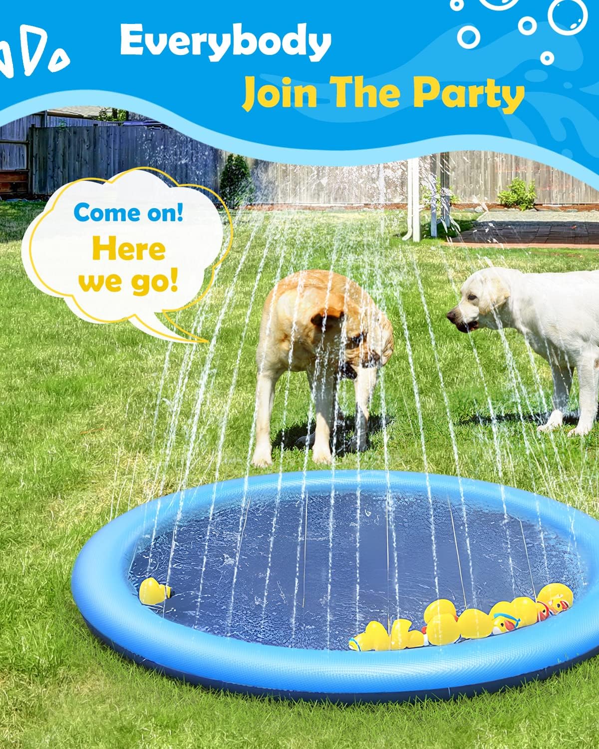 Jasonwell 59" Splash Pad for Dogs & Kids: Durable Anti-Slip Sprinkler Pool, Outdoor Water Play Mat & Summer Toy for Large Dogs