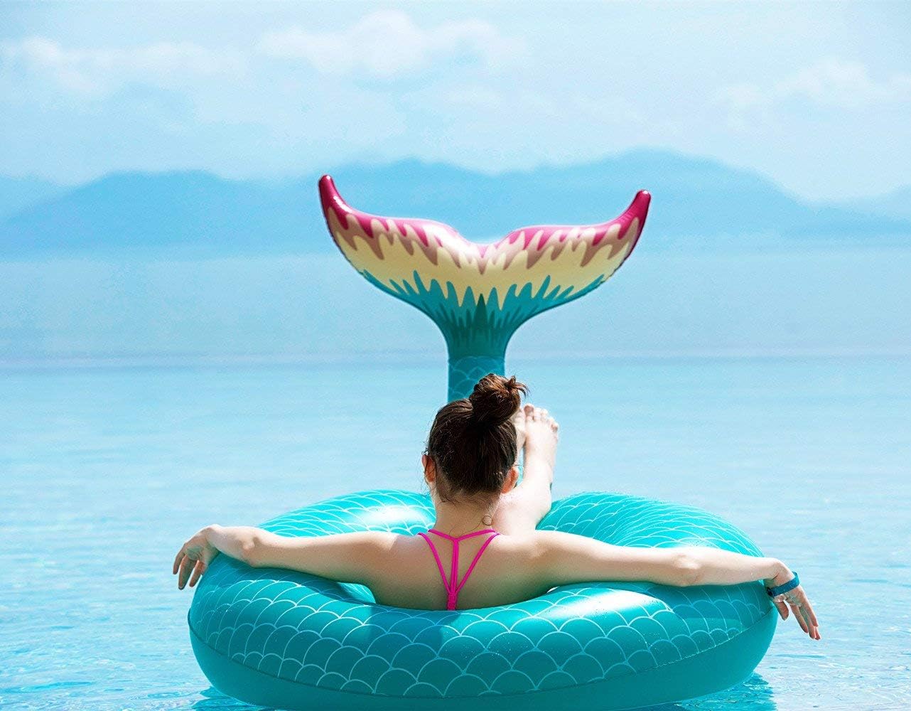 Jasonwell Giant Inflatable Mermaid Tail Pool Float – Summer Beach Party Raft for Kids & Adults, X-Large, Green with Fast Valves