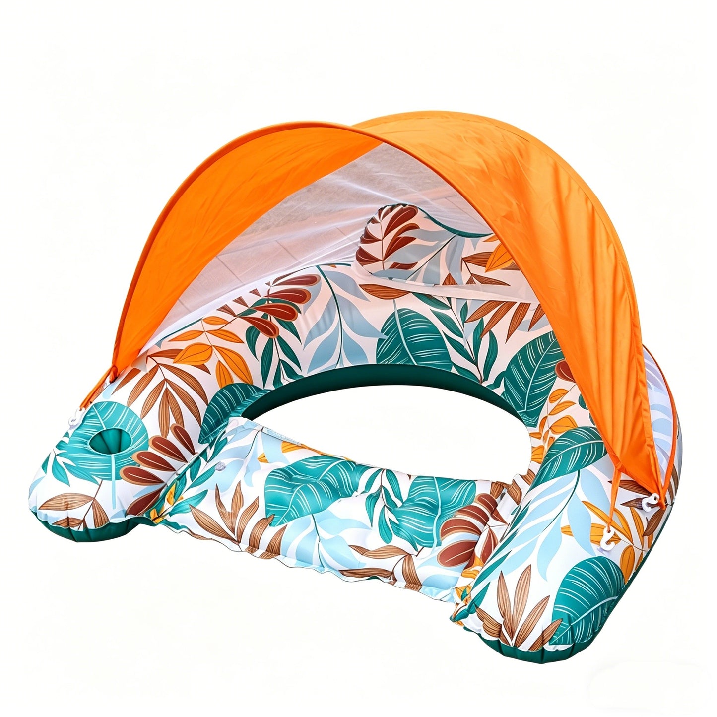 HeyGo Inflatable Pool Float with Canopy - Adult Lounge Chair with Cup Holders | Leaf Lake Blue, 47x41 in for Pool Parties & Relaxation