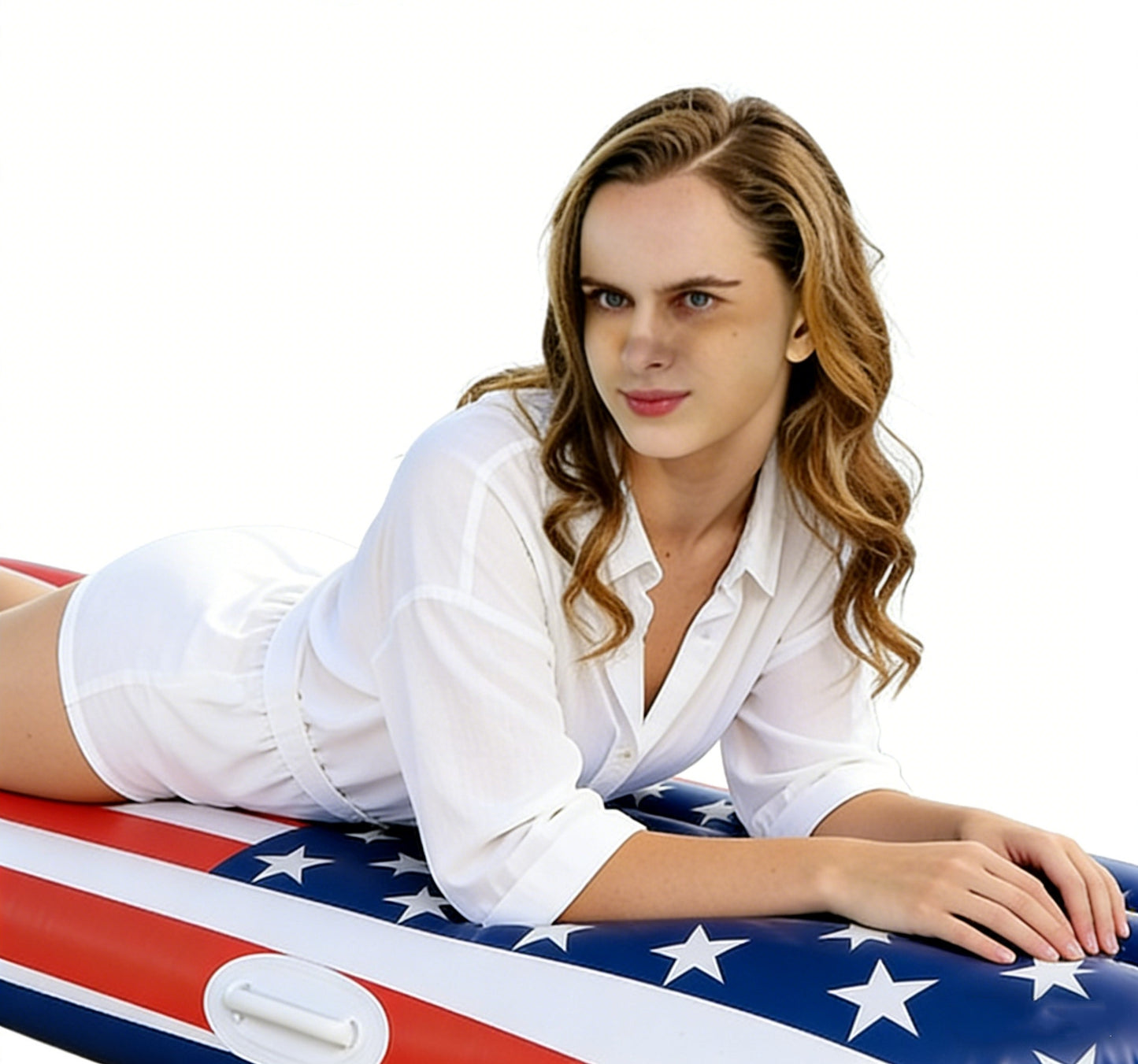 HeyGo 79" x 41" x 7" Giant Inflatable USA Flag Pool Float with Handles for Adults, American Flag Surfboard Raft for Summer Fun!