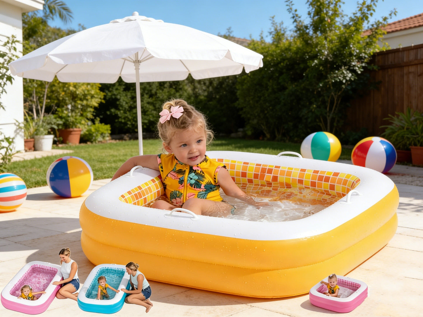 Jasonwell 34"x10" Baby & Toddler Pool with Cushioned Floor, Handles & Drain, Inflatable Bathtub & Ball Pit, Orange, Ages 1-3