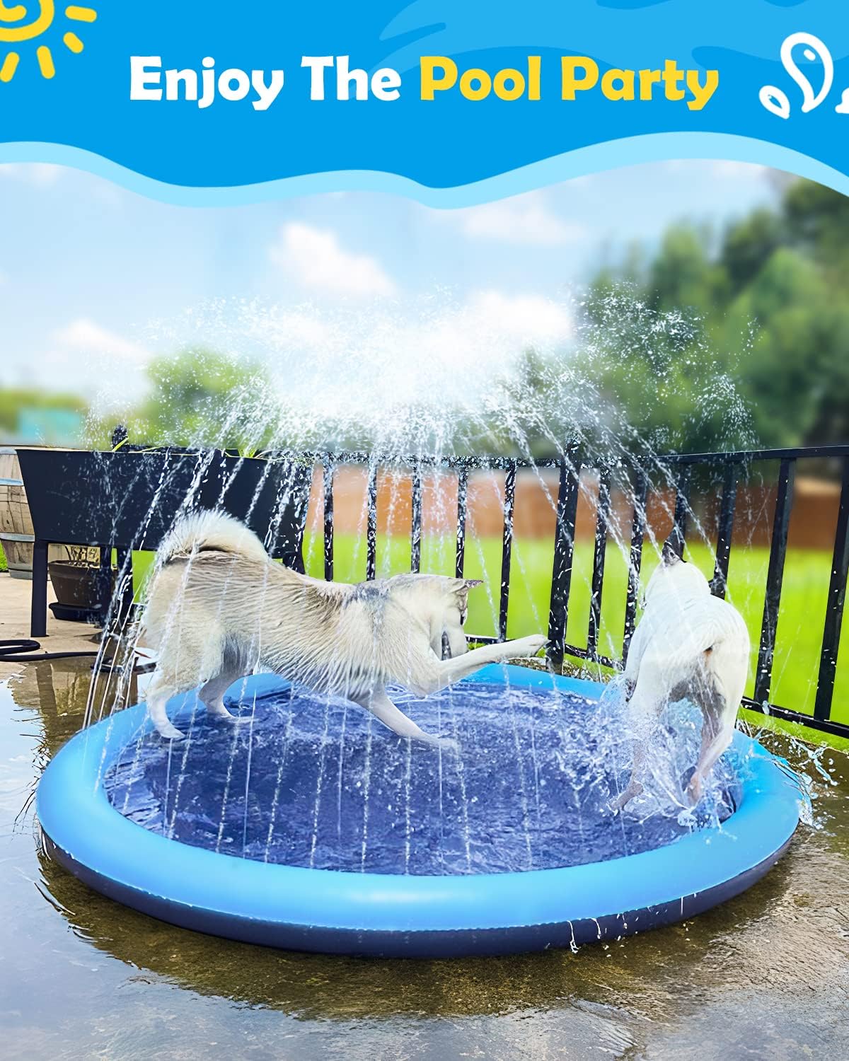 HeyGo 59" Non-Slip Splash Pad for Kids & Dogs, Thick Blue Sprinkler Water Toy for Summer Fun in Yard or Pool