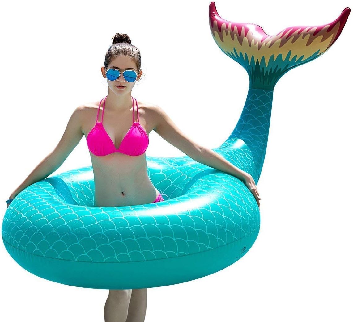 Jasonwell Giant Inflatable Mermaid Tail Pool Float – Fast Valves, Summer Lounge Raft for Adults & Kids, Green, Large