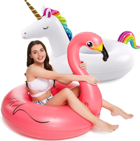 Jasonwell 2-Pack Inflatable Unicorn & Flamingo Pool Floats for Adults & Kids | Durable Swim Tubes with Fast Valves for Lake, Beach & Party Fun