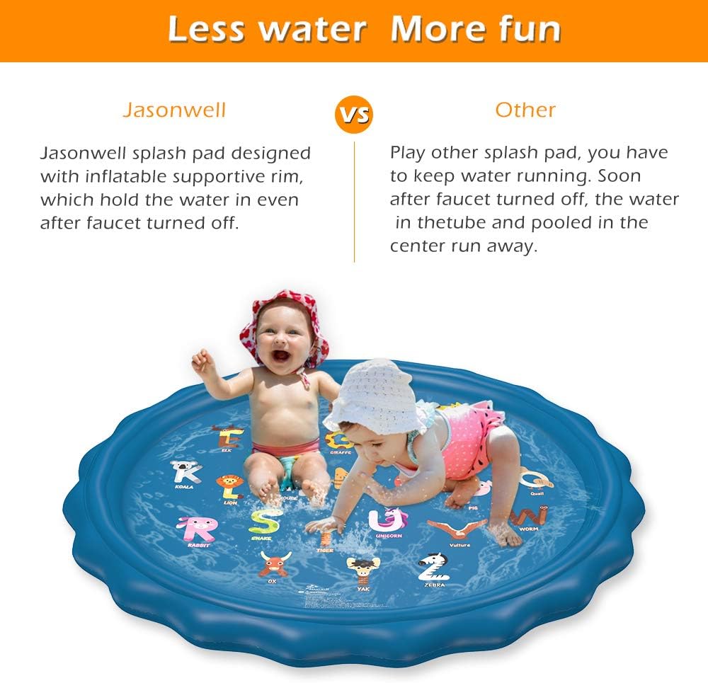 Jasonwell 60" Splash Pad Sprinkler for Kids & Toddlers – Inflatable Outdoor Water Play Mat, Backyard Pool for Boys & Girls, Ages 1-9, Blue