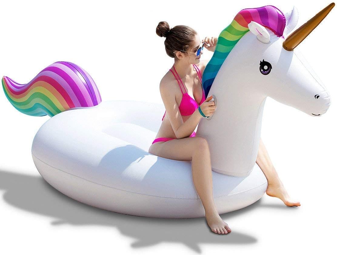 Jasonwell Giant Inflatable Unicorn Pool Float – Rideable Blow Up Lounge Raft with Fast Valves for Summer Beach, Pool Parties, Kids & Adults