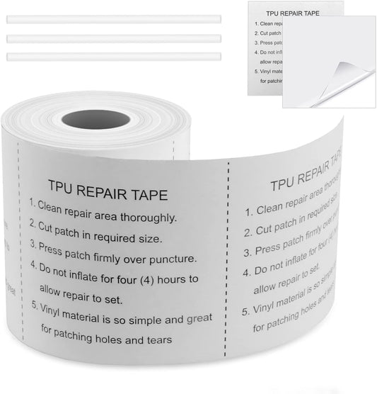 8.2 Ft Roll Pool Patch Kit – TPU Patches for Air Mattresses, Bounce Houses, Pool Floats, Vinyl Pools & Tent Canvas with 3 Deflation Tubes
