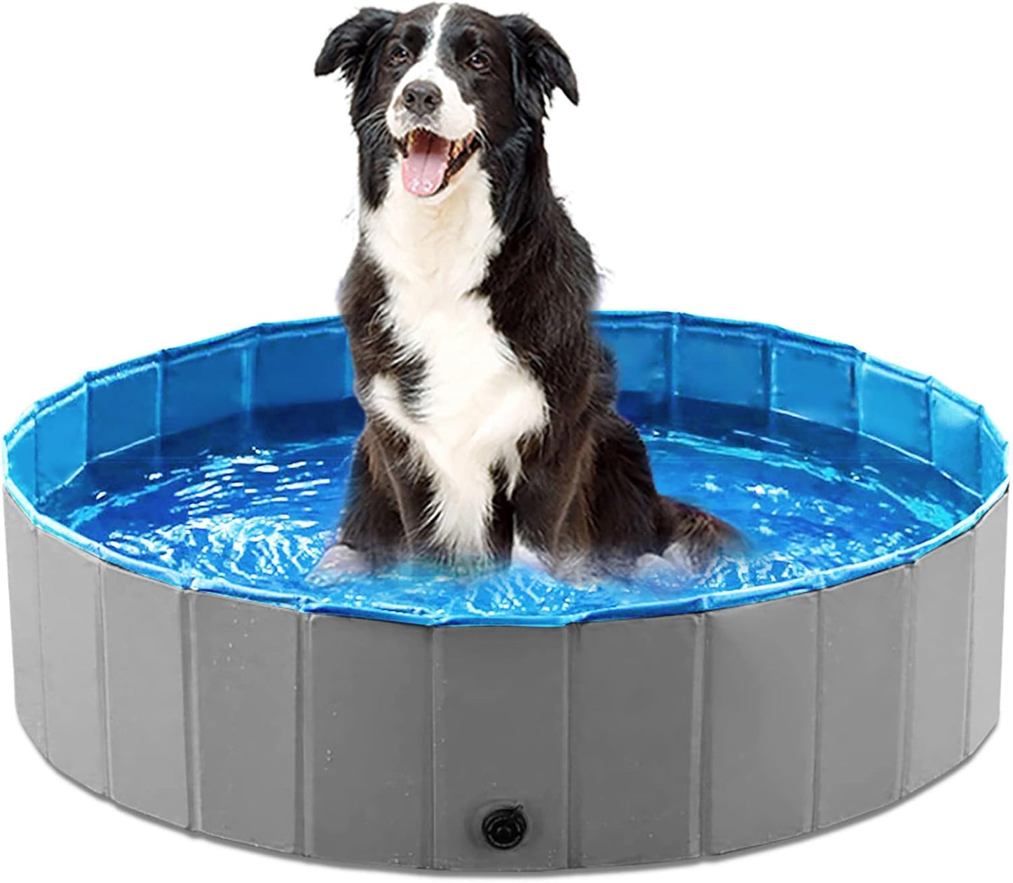 Jasonwell Foldable Pet Pool - Collapsible Dog Bath & Wading Tub for All-Size Dogs & Kids - 48" - Mdf Wood Gray