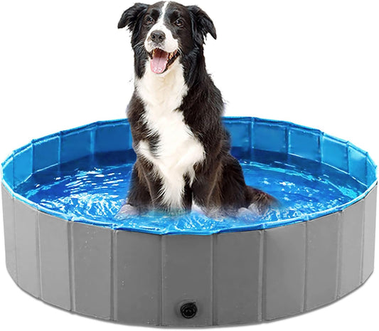 Jasonwell Foldable Pet Pool - Collapsible Dog Bath & Wading Tub for All-Size Dogs & Kids - 55.1" - Mdf Wood Gray