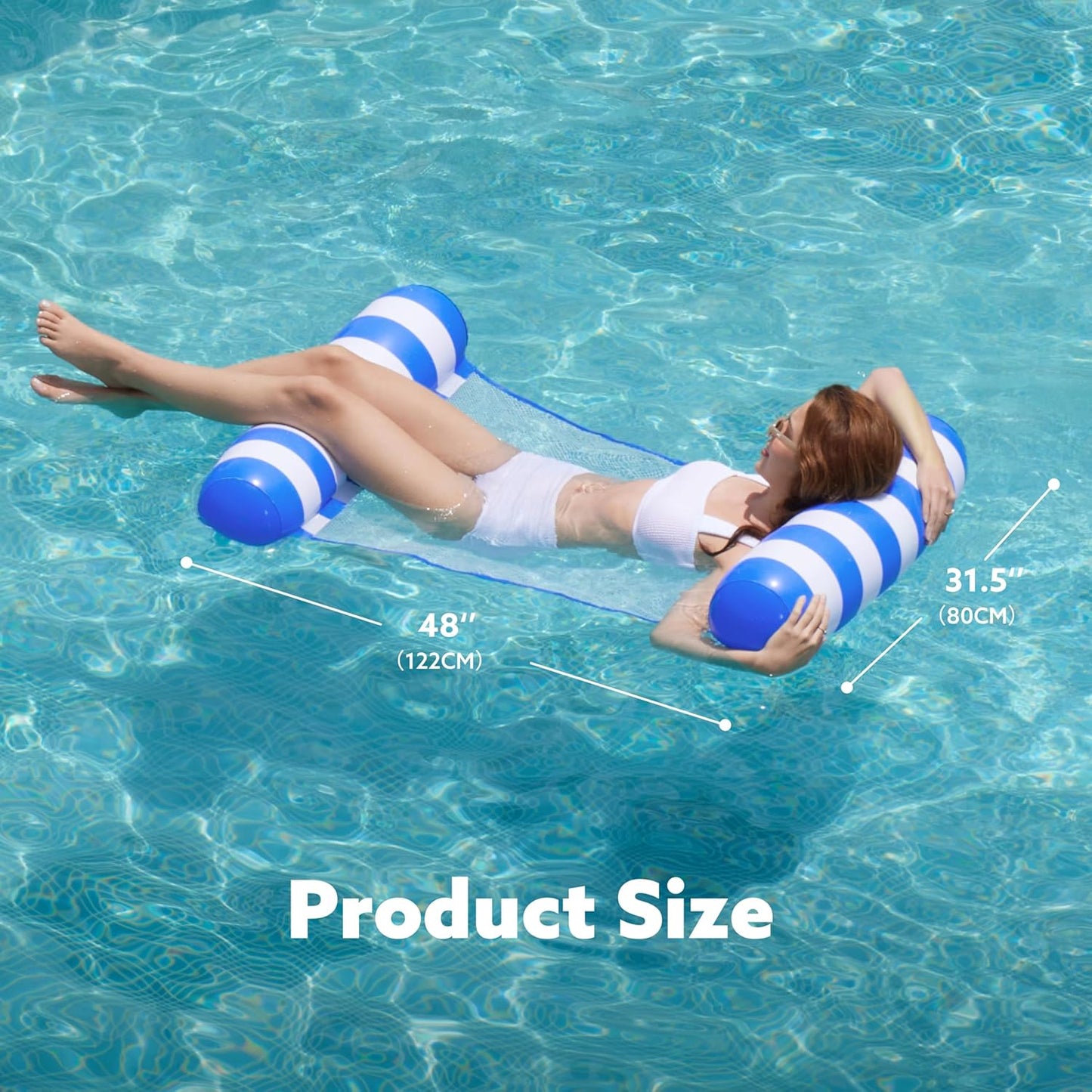 Jasonwell 2-Pack Hammock Pool Floats for Adults – 4-in-1 Inflatable Lounge Floats, PVC, Blue & Navy Blue, 48" x 31.5"