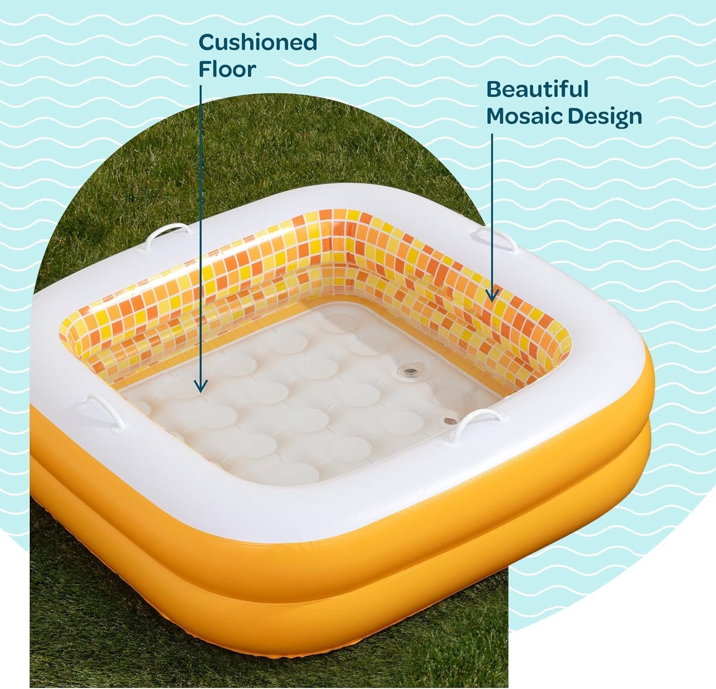 Jasonwell 34"x10" Baby & Toddler Pool with Cushioned Floor, Handles & Drain, Inflatable Bathtub & Ball Pit, Orange, Ages 1-3