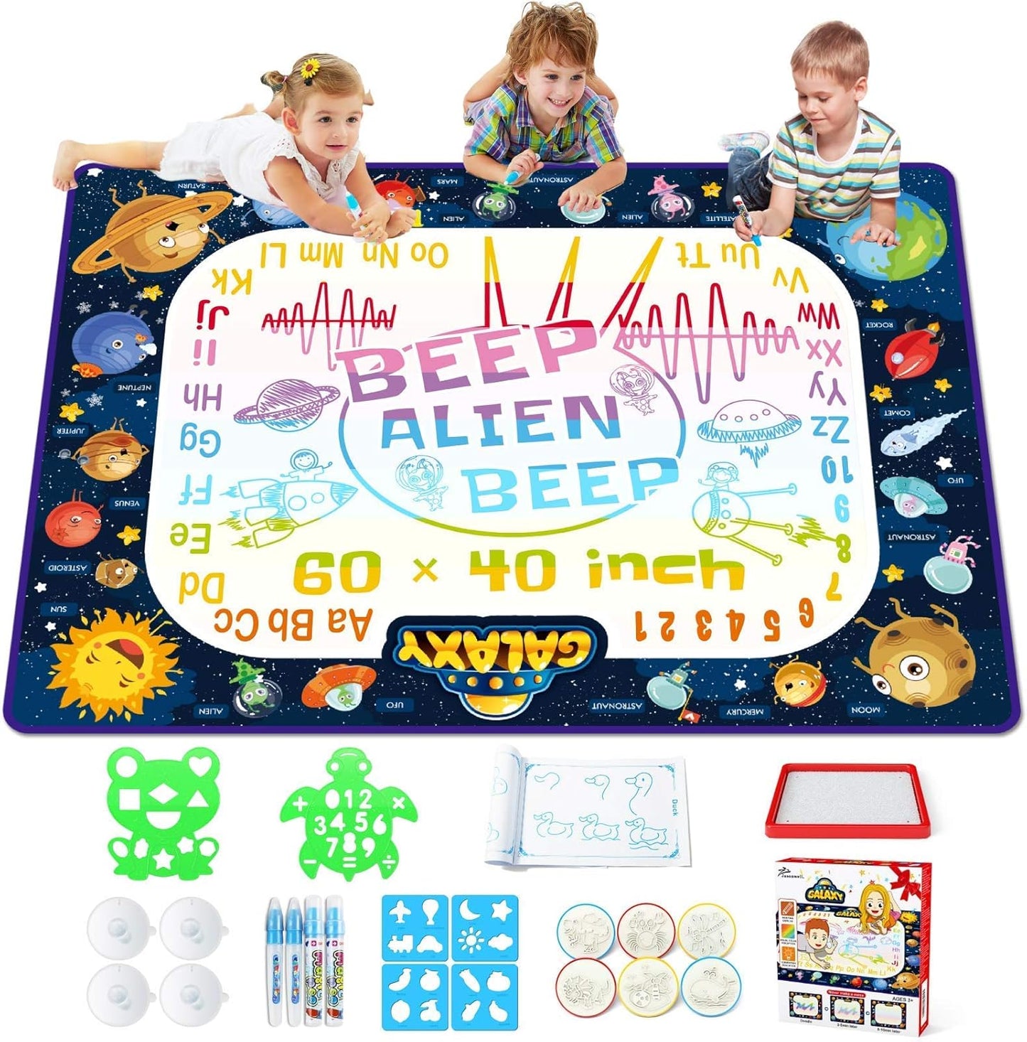Jasonwell Aqua Water Doodle Mat 40"x32" - Magic Drawing Mat for Kids, Alphabet Design, Educational Toy for Ages 2-8 (Multicolor)