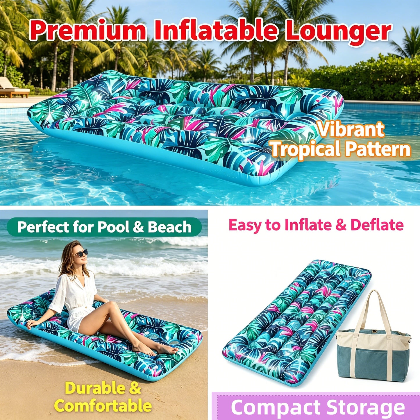 HeyGo 71" x 34" Inflatable Pool Float - 21-Hole Blue Adult Lounger with Headrest & Cup Holder, Heavy Duty Lake & Beach Raft