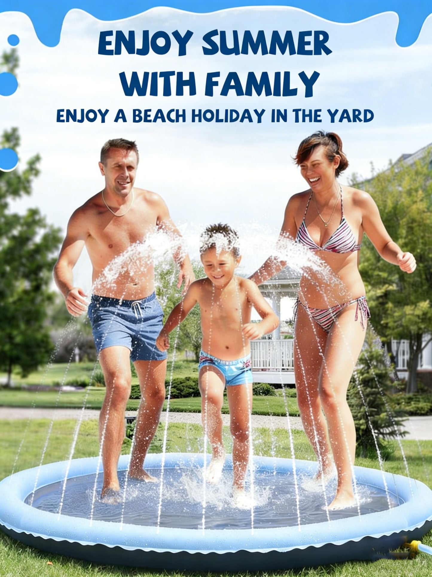 HeyGo 59" Non-Slip Splash Pad - Thick Sprinkler Pool Water Toy for Kids & Dogs (Blue)