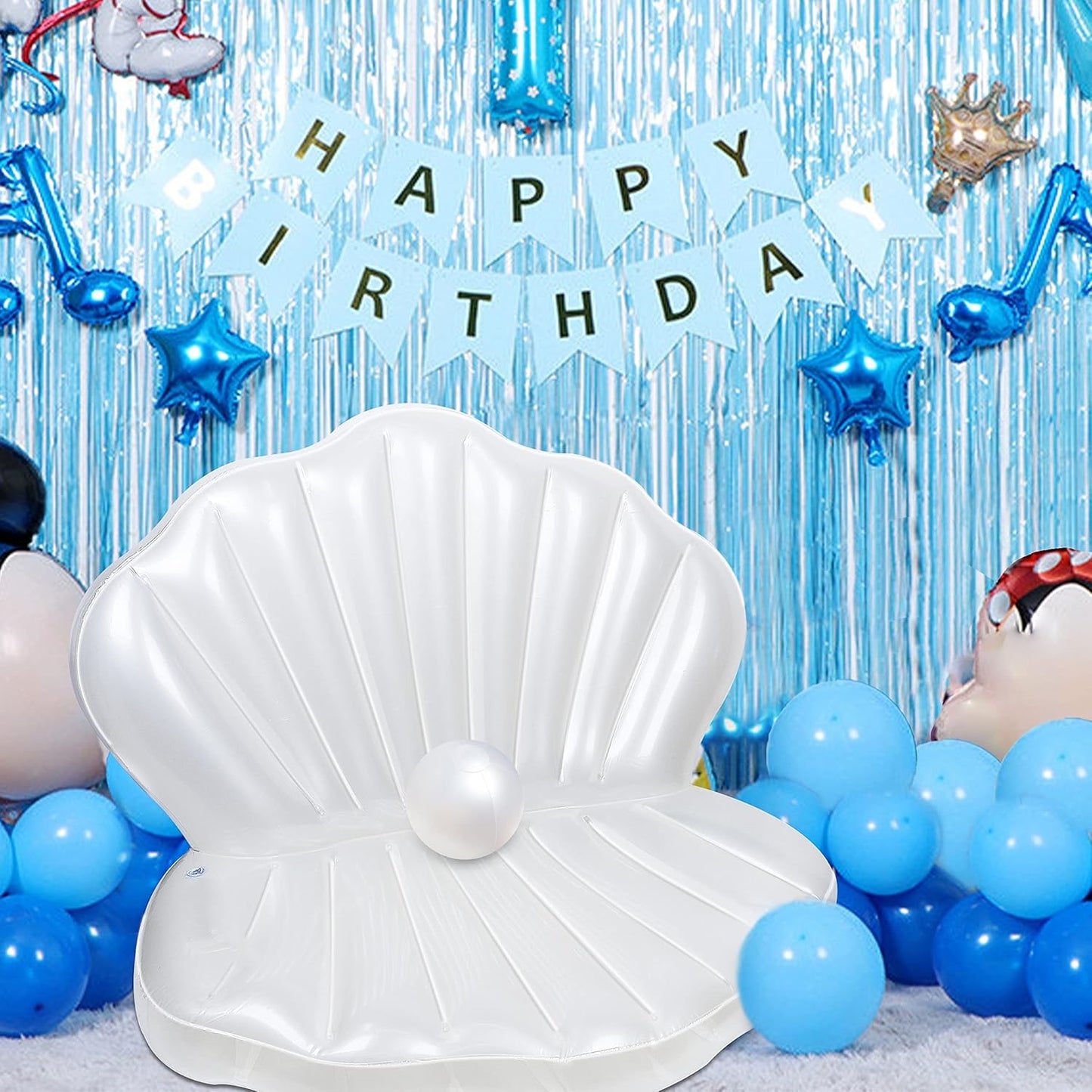 Jasonwell Inflatable Seashell Pool Float, Giant Clam Toy with Pearl Ball for Kids' Birthday, Summer Beach & Mermaid Party (White)