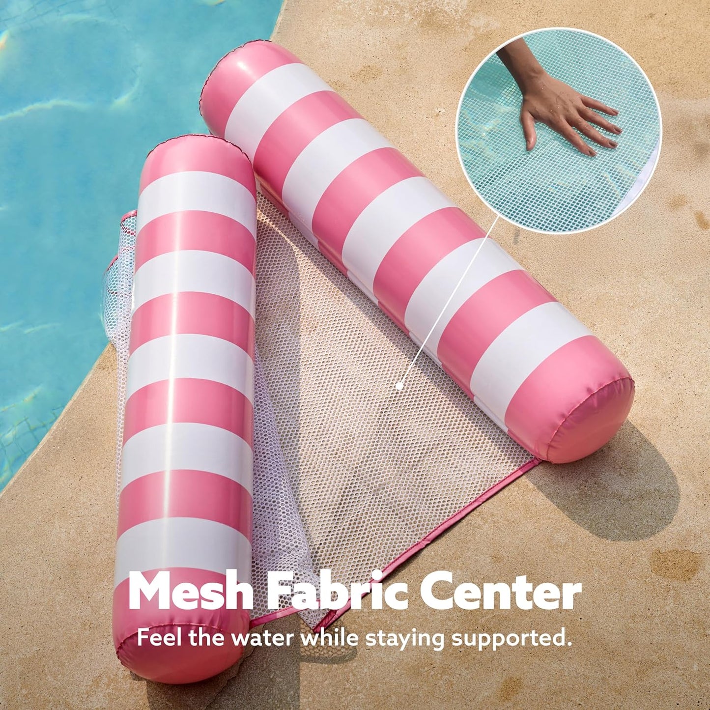 Jasonwell 2-Pack Hammock Pool Floats for Adults – 4-in-1 Inflatable Lounge Floaties, PVC, Aquablue & Pink, 48" x 31.5"