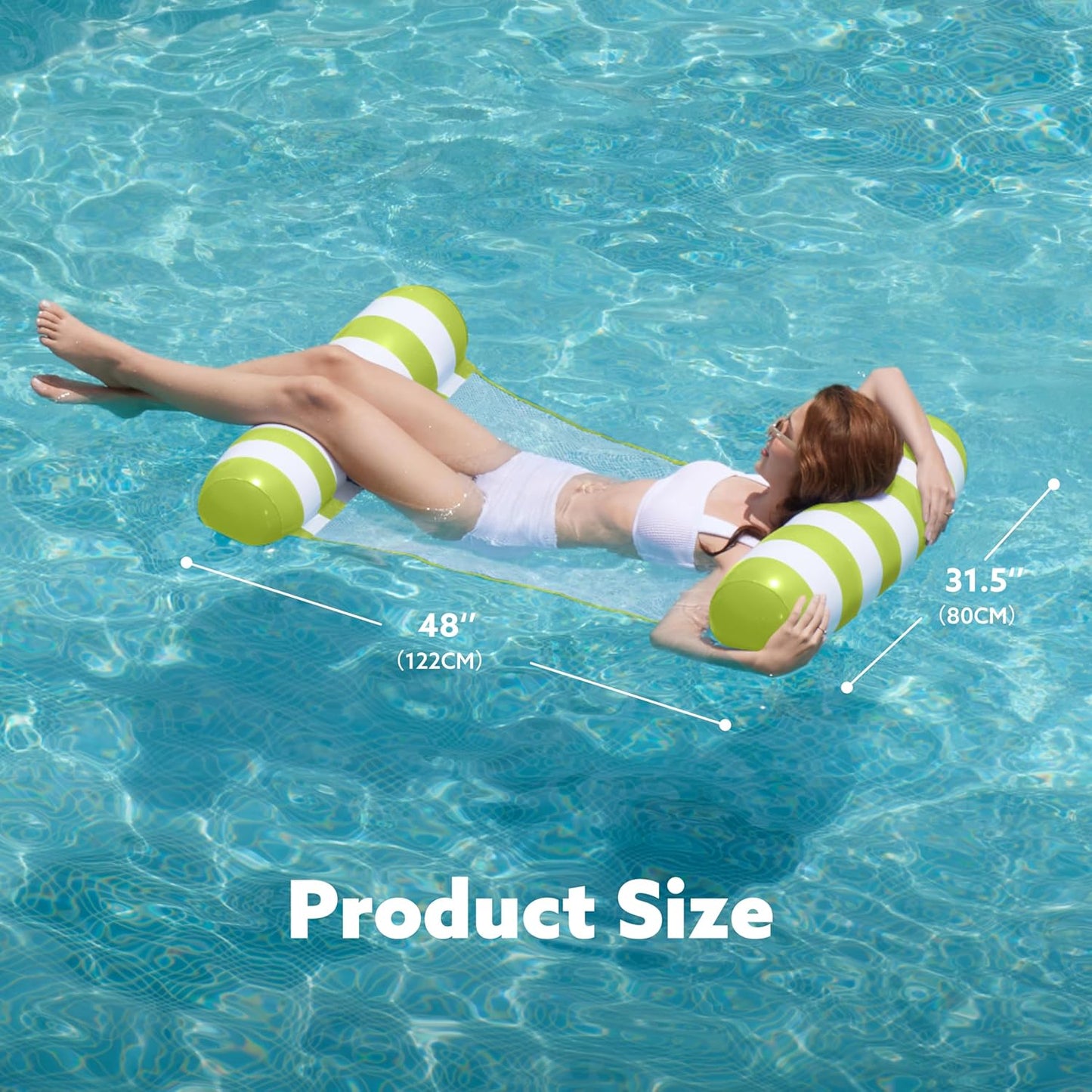 Jasonwell 2-Pack Hammock Pool Floats for Adults – 4-in-1 Inflatable Lounge Floats, PVC, Blue & Retro Green, 48" x 31.5"