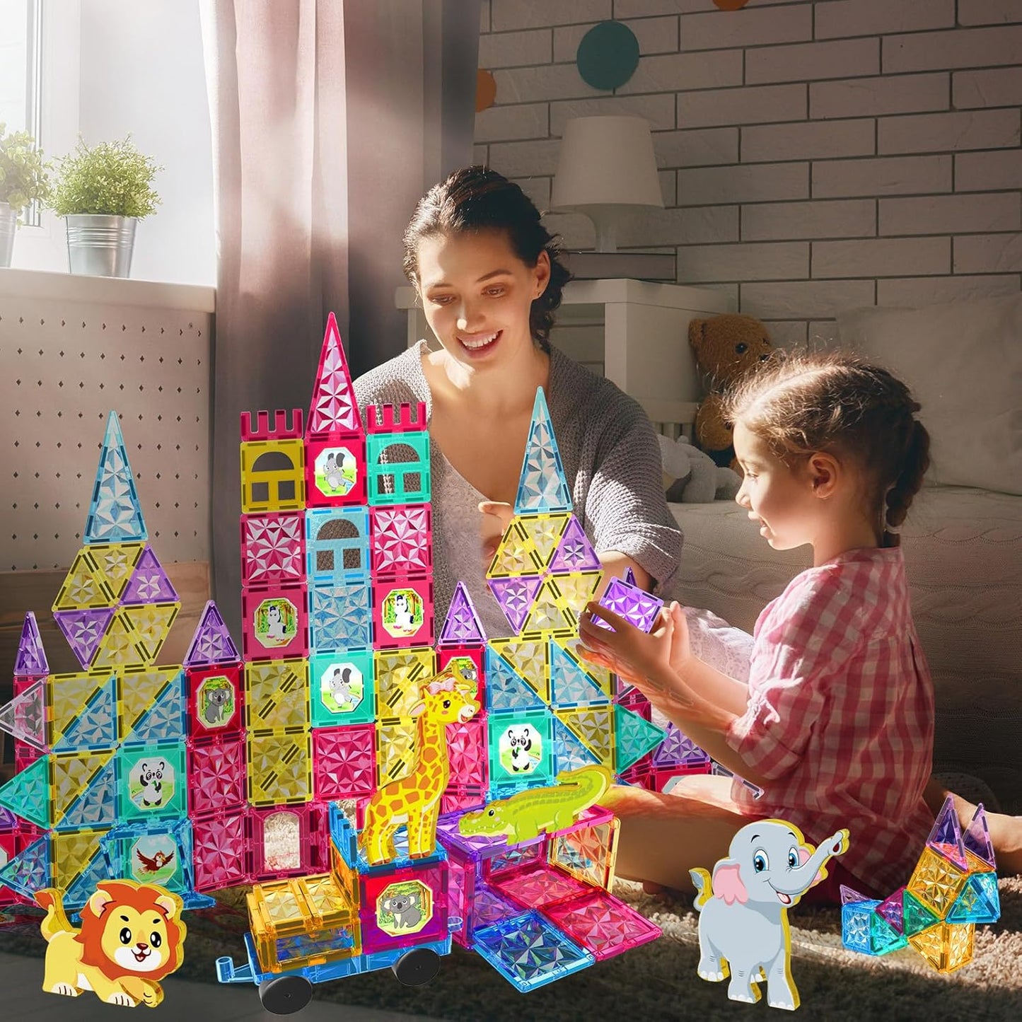 Jasonwell 110PCS Magnetic Tiles Building Set - 3D STEM Toys for Kids Age 3-9, Educational Gift for Toddlers & Preschoolers