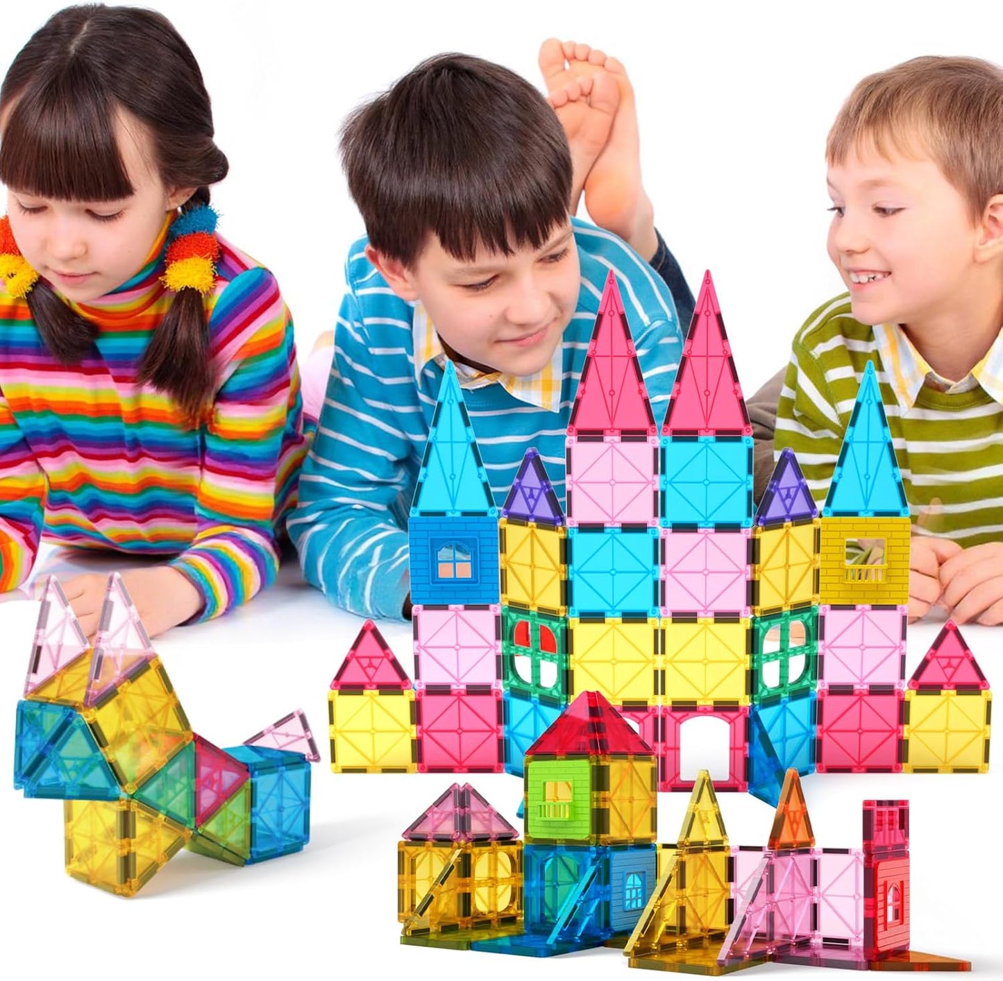Jasonwell 60PCS Magnetic Tiles Building Set - 3D STEM Toys for Kids Age 3-9, Educational Gift for Toddlers & Preschoolers
