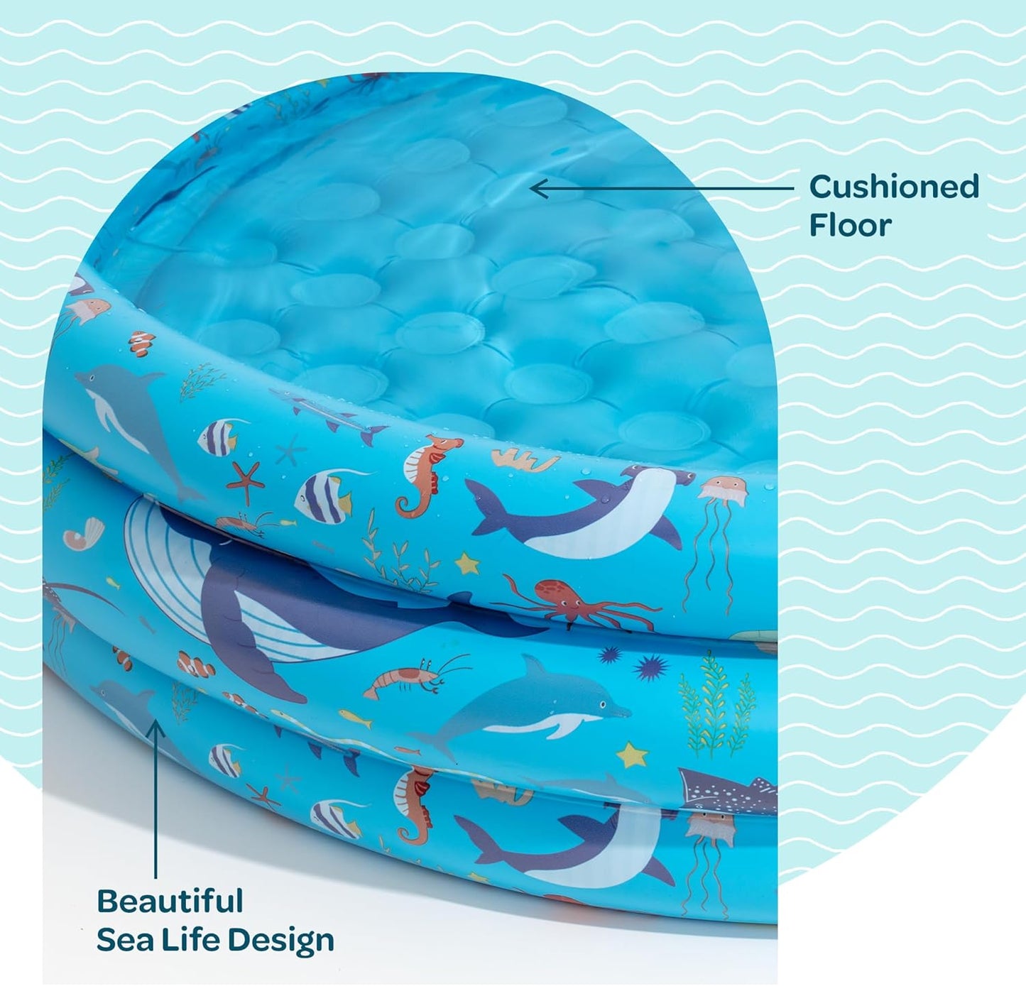 Jasonwell 48"X12" Inflatable Kiddie Pool for Toddlers, Round Blow-up Pool with Cushioned Floor & Ball Pit Toys for Ages 2-5, Blue