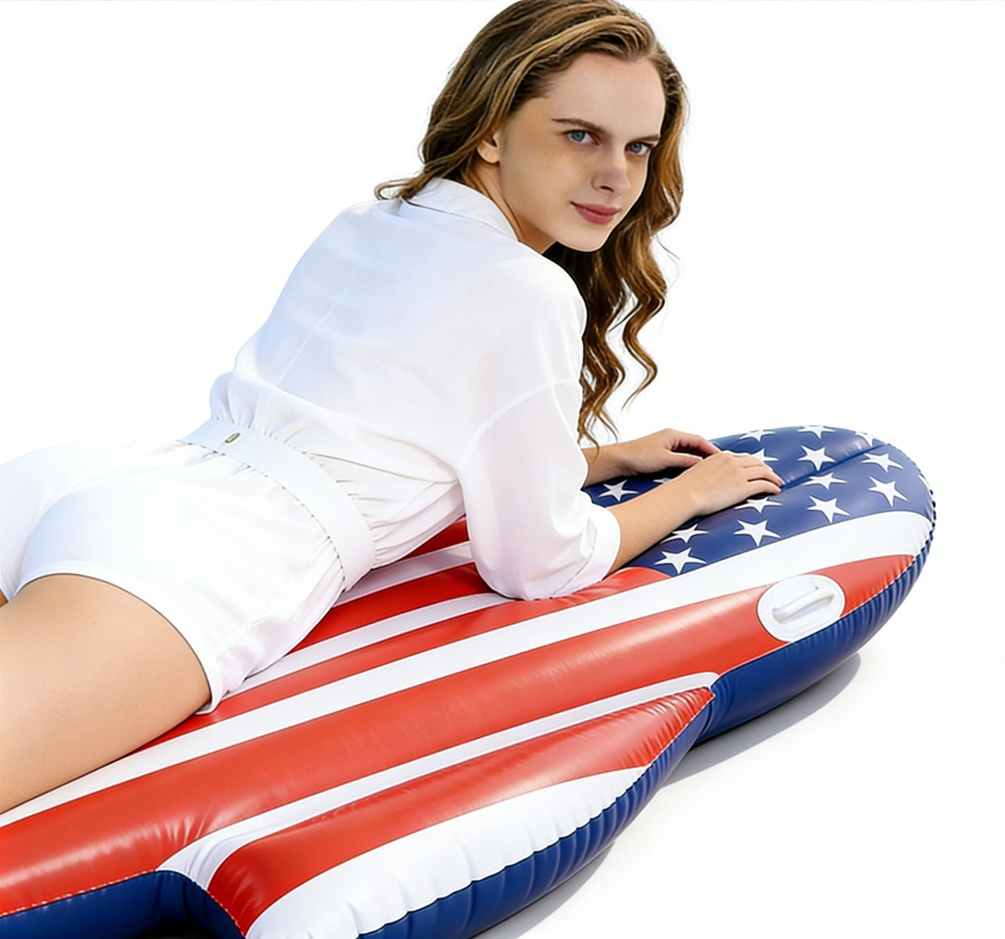 HeyGo 79" x 41" x 7" Giant Inflatable USA Flag Pool Float with Handles for Adults, American Flag Surfboard Raft for Summer Fun!