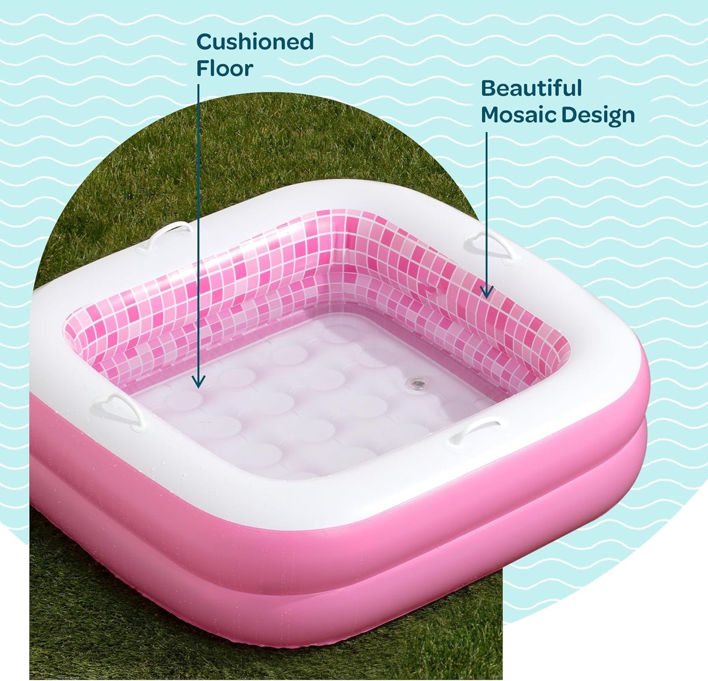 Jasonwell 34"x10" Inflatable Baby Pool for Toddlers 1-3, Soft Floor, Handles & Drain, Blow-up Bathtub & Ball Pit, Outdoor Summer Toy, Pink