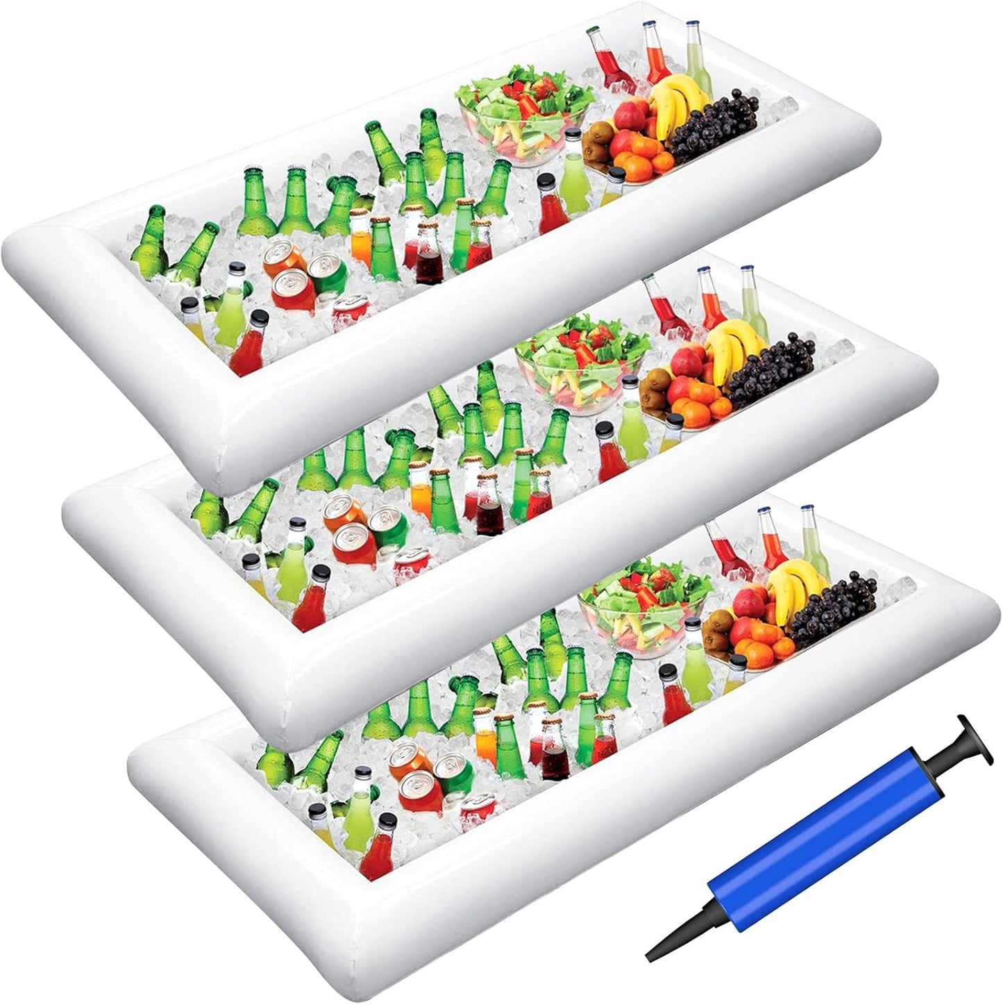 Jasonwell 3-Pack Giant Inflatable Serving Bars with Drain Plugs | Portable Ice Buffet & Drink Cooler Trays for Parties, BBQ & Pool  - 3PCS