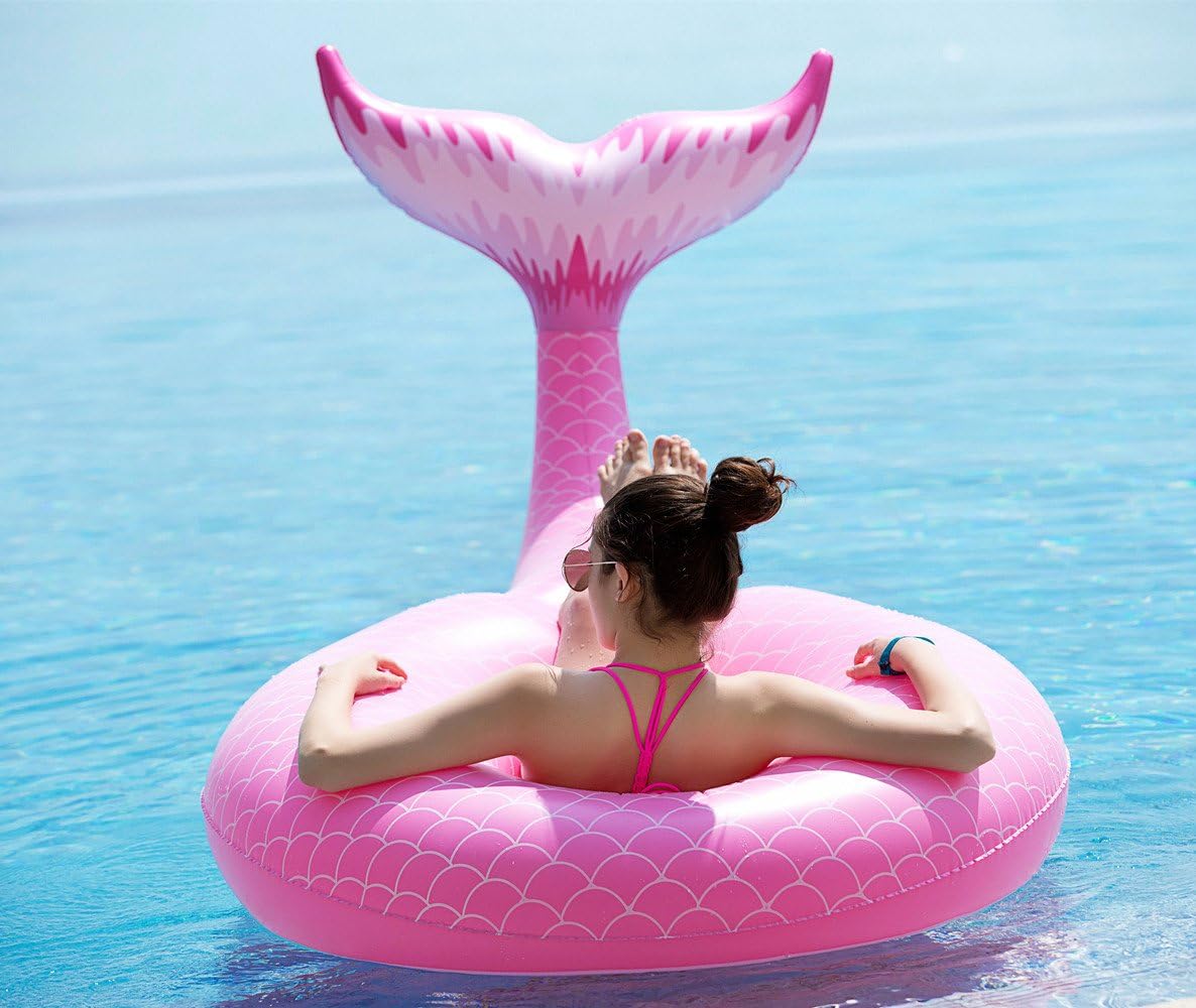 Jasonwell Giant Inflatable Mermaid Tail Pool Float – Fast Valves, Summer Lounge Raft for Adults & Kids, Green, Large
