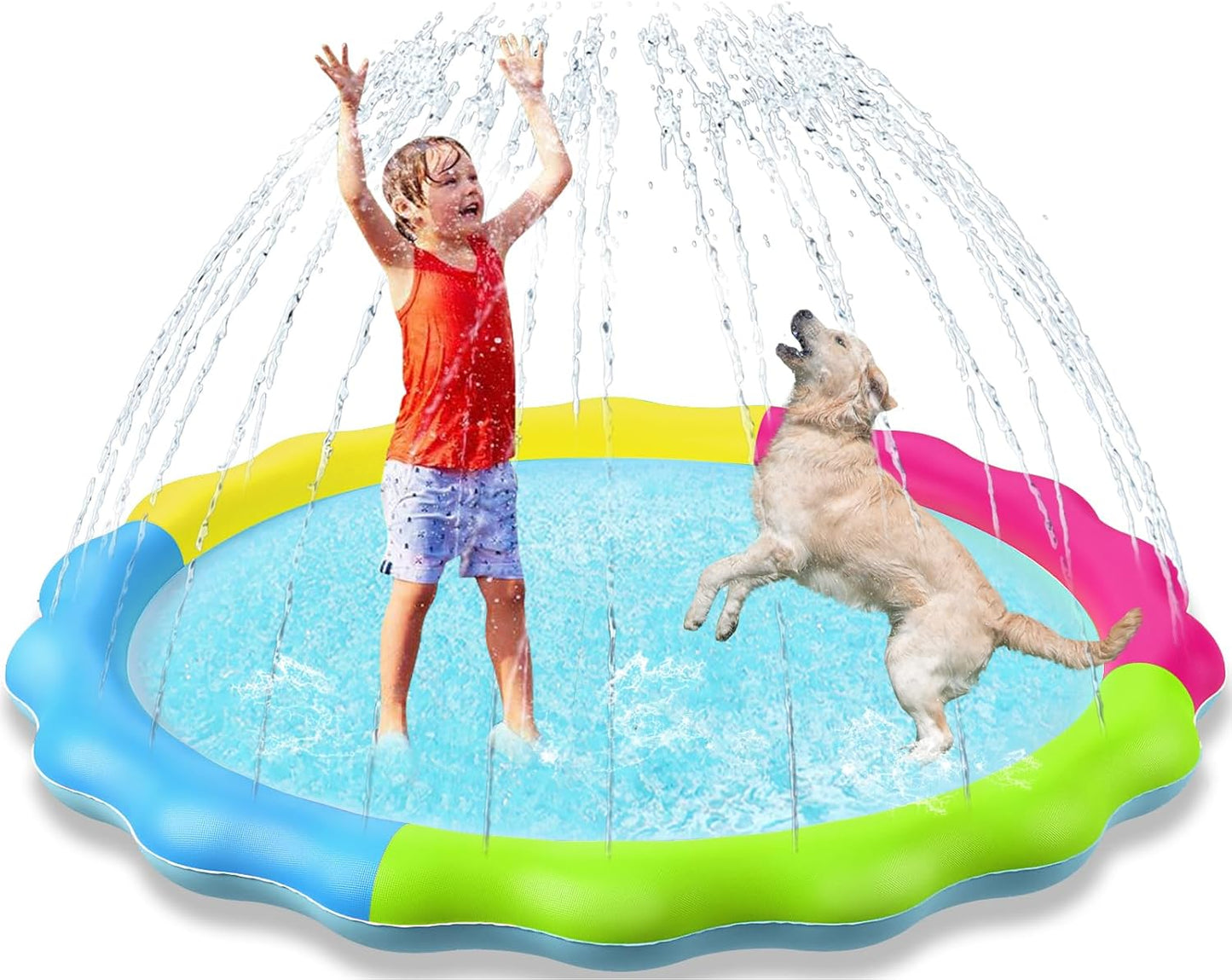 Jasonwell Kids & Dog Splash Pad Sprinkler – 97" Non-Slip Outdoor Water Toy for Toddlers, Kids, Small & Large Dogs, Rainbow Colors