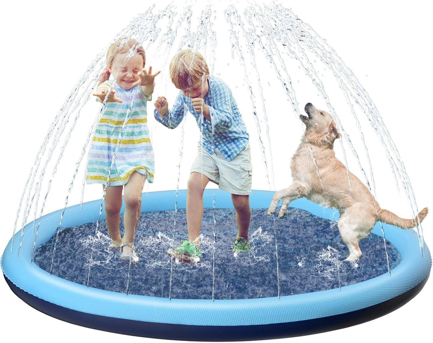 Jasonwell Kids & Dog Splash Pad, Non-Slip Water Sprinkler Pool for Toddlers, Kids & Pets, 60" Outdoor Summer Toy for Small to Large Dogs, Blue