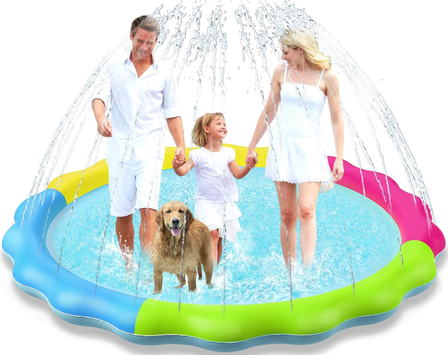 Jasonwell Kids & Dog Splash Pad, Non-Slip Water Sprinkler Pool for Toddlers, Kids & Pets, 60" Outdoor Summer Toy for Small to Large Dogs, Blue