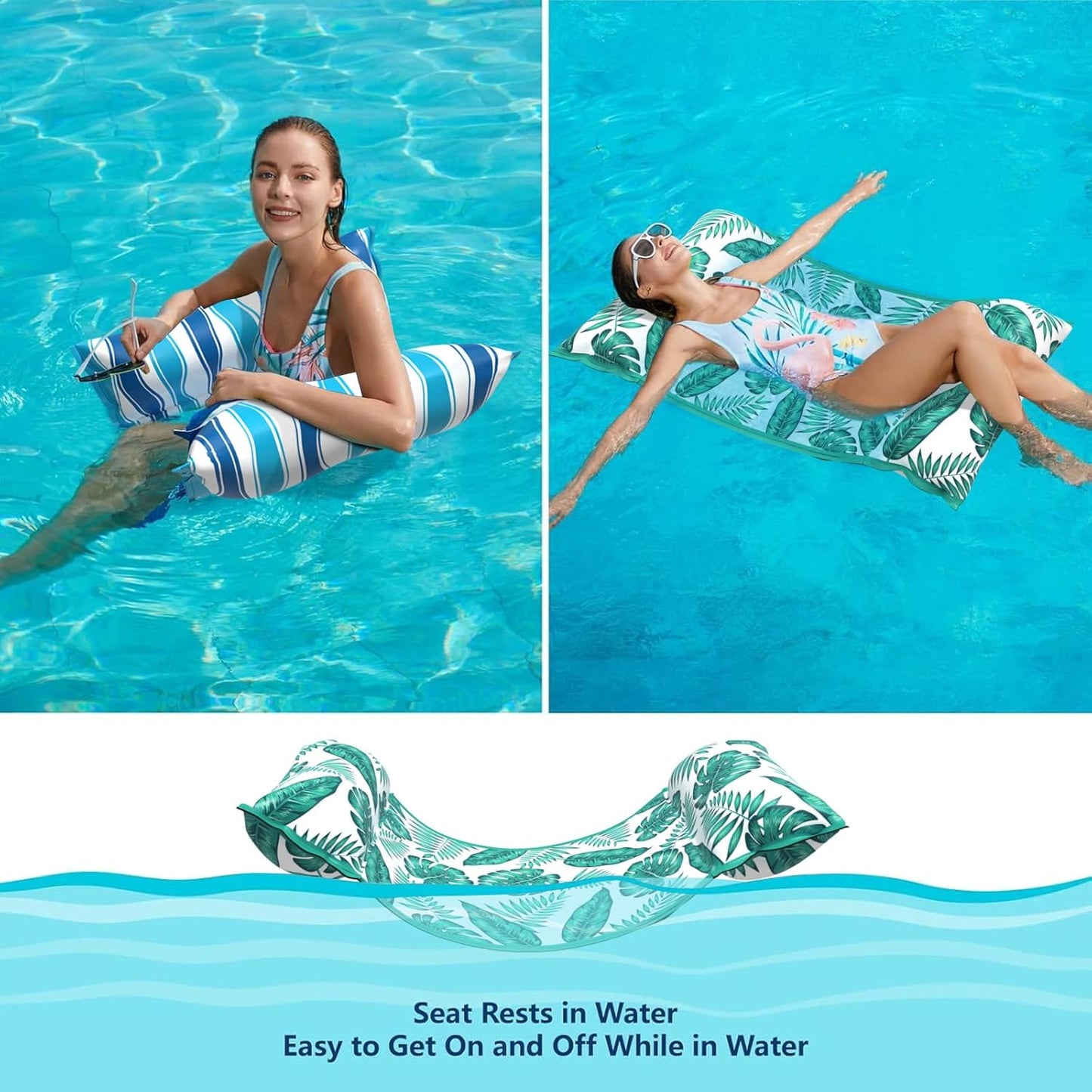 Jasonwell 2-Pack Water Hammock Pool Floats – 4-in-1 Fabric Inflatable Lounge, Saddle, Drifter for Adults, Pool, Beach, Lake