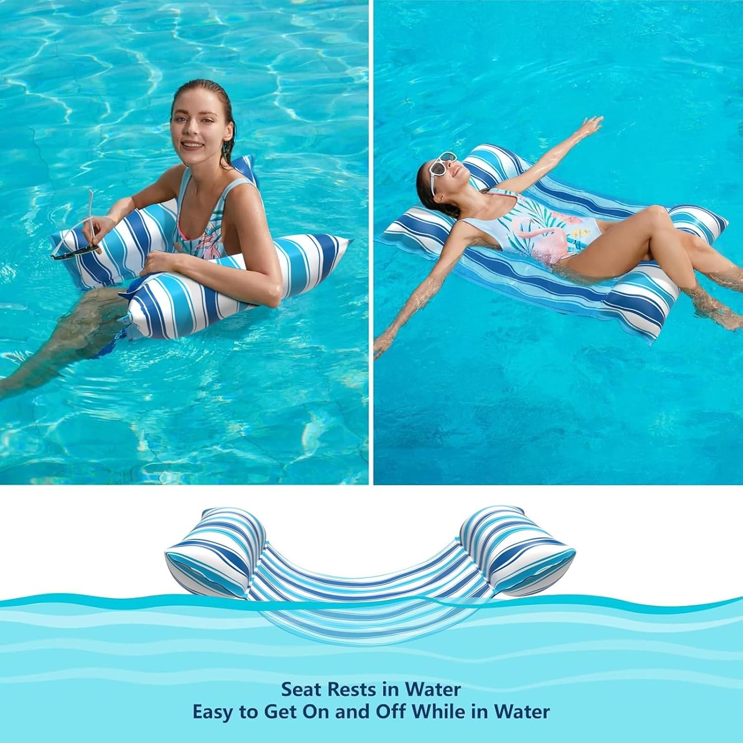 Jasonwell Water Hammock Pool Float – 4-in-1 Fabric Inflatable Lounge Chair, Drifter, Saddle for Adults, Beach & Pool Raft