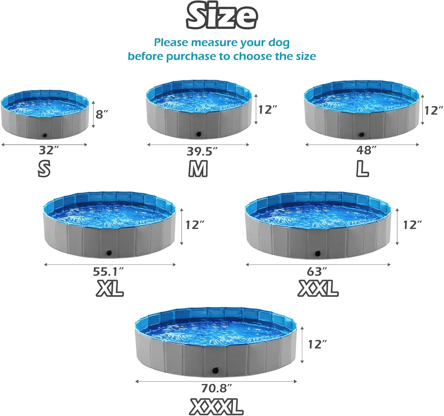 Jasonwell Foldable Pet Pool - Collapsible Dog Bath & Wading Tub for All-Size Dogs & Kids - 48" - Mdf Wood Gray