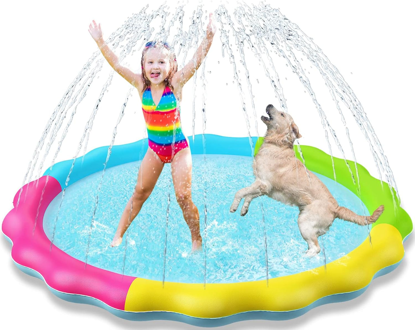 Jasonwell Splash Pad Sprinkler – Inflatable Outdoor Water Play Mat for Kids, Toddlers, and Pets, Backyard Fun for Boys & Girls (XL)