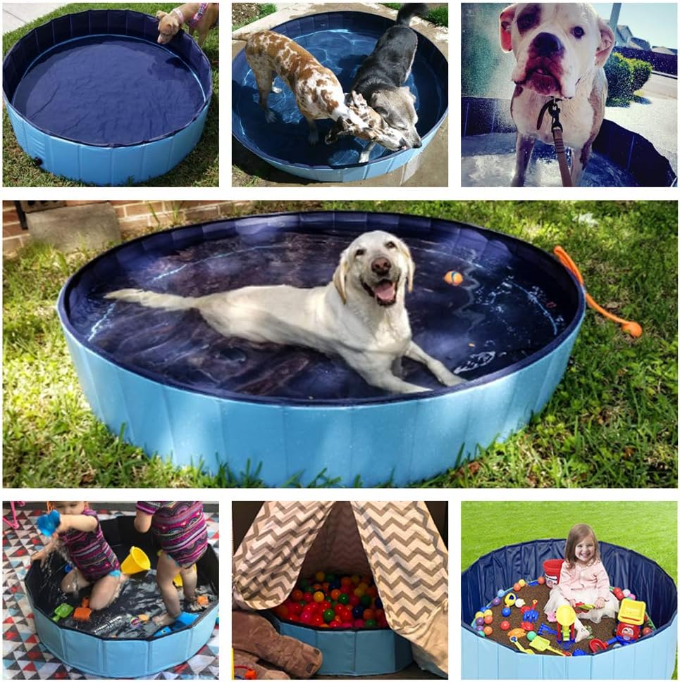 Jasonwell Foldable Pet Pool - Collapsible Dog Bath & Wading Tub for All-Size Dogs & Kids - 71" - Mdf Wood Blue