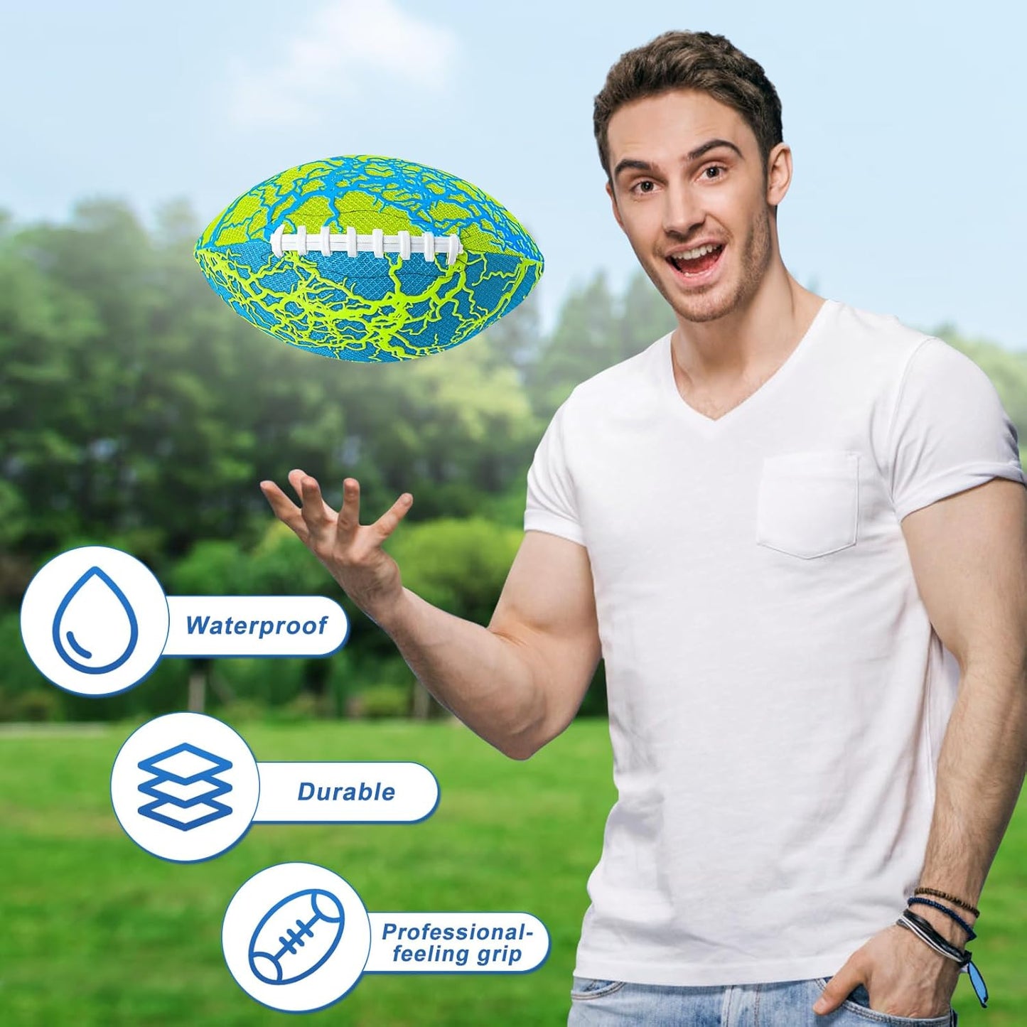 Jasonwell Water-Proof Inflatable Football — 2-Pack Pool & Beach Footballs with Double-Laced Grip, Durable PVC Bladder & Soft Fabric — Outdoor Water Toy