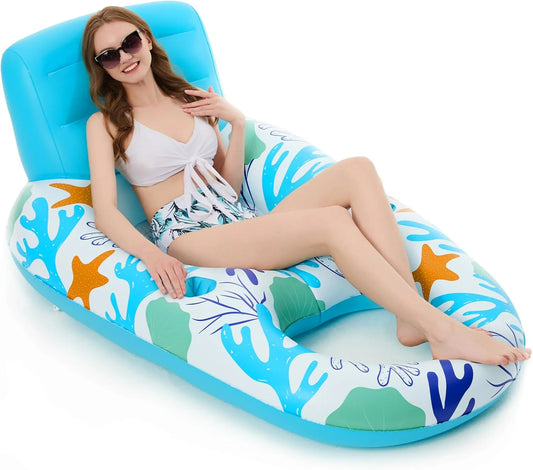 Jasonwell Inflatable Pool Float for Adults — Lounger Raft with Cup Holders, Floating Chair for Pool, Lake & Beach - O-Blue