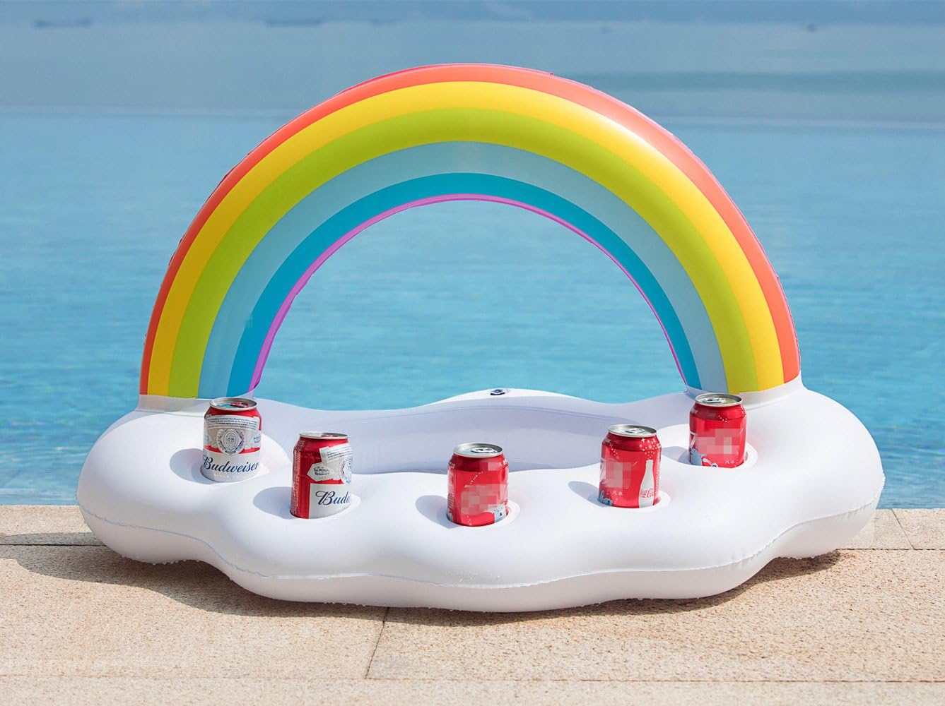 Jasonwell Inflatable Pool Party Cooler – Rainbow Cloud Drink Holder for Luau, Hawaiian, Beach Parties, Outdoor Decor, Pool Games for Kids & Adults