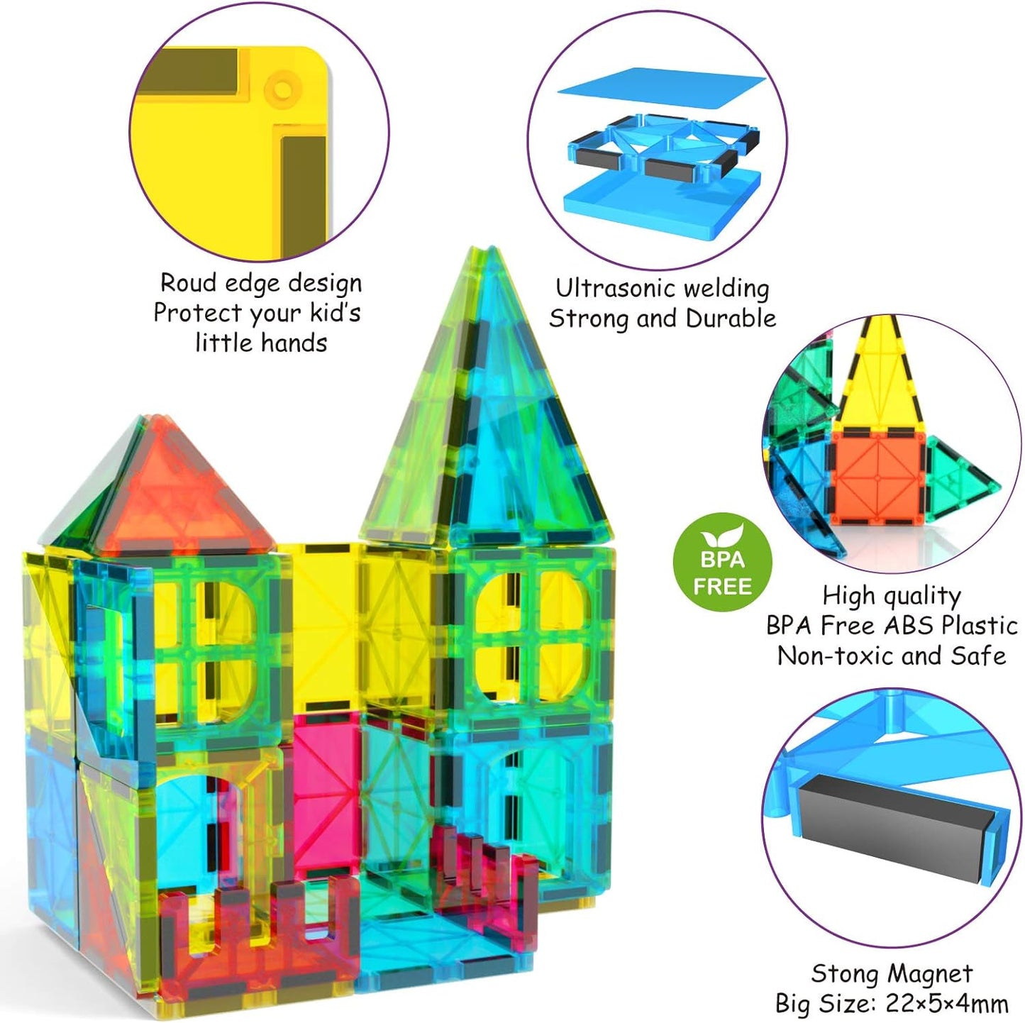 Jasonwell 65pcs Magnetic Tiles Building Blocks Set – STEM Construction Kit for Boys & Girls, Educational Toy for Toddlers & Kids (3-10+ Years)