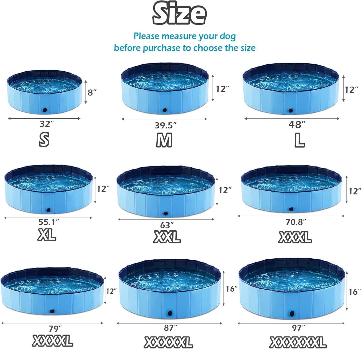 Jasonwell Foldable Pet Pool - Collapsible Dog Bath & Wading Tub for All-Size Dogs & Kids - 71" - Mdf Wood Blue