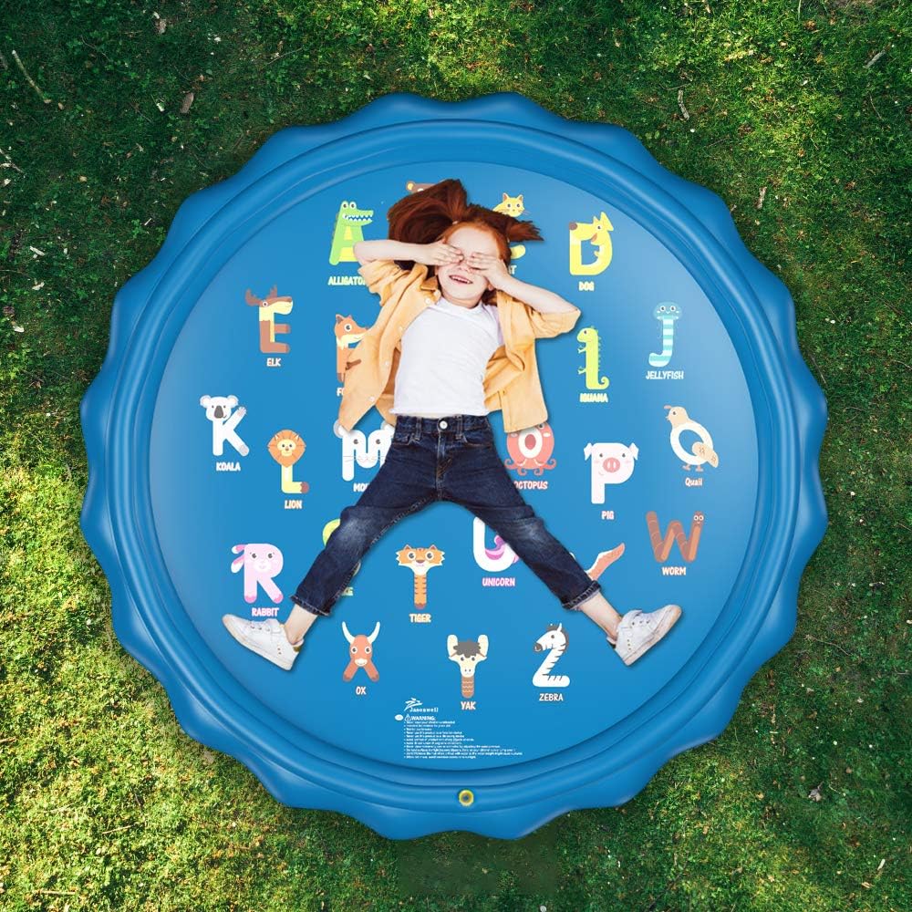 Jasonwell 60" Splash Pad Sprinkler for Kids & Toddlers – Inflatable Outdoor Water Play Mat, Backyard Pool for Boys & Girls, Ages 1-9, Blue