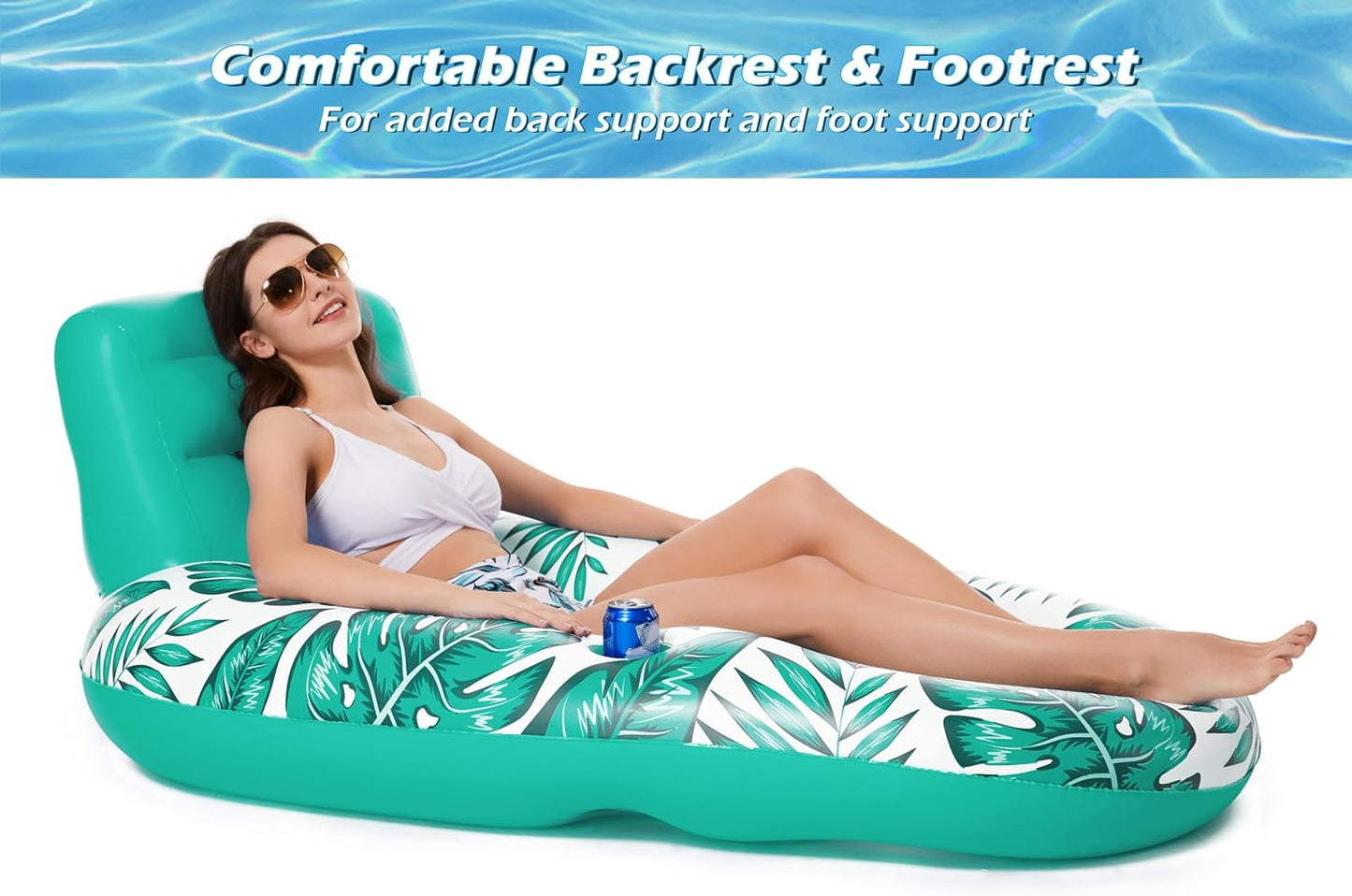 Jasonwell Inflatable Pool Float for Adults — Lounger Raft with Cup Holders, Floating Chair for Pool, Lake & Beach - Tropical Green