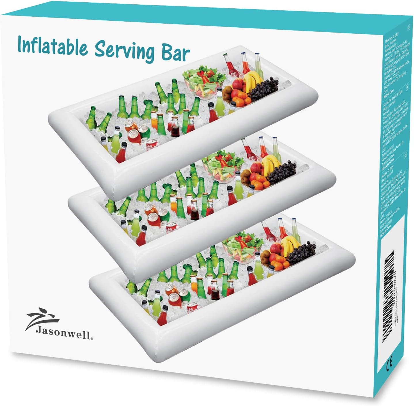 Jasonwell 3-Pack Giant Inflatable Serving Bars with Drain Plugs | Portable Ice Buffet & Drink Cooler Trays for Parties, BBQ & Pool  - 3PCS