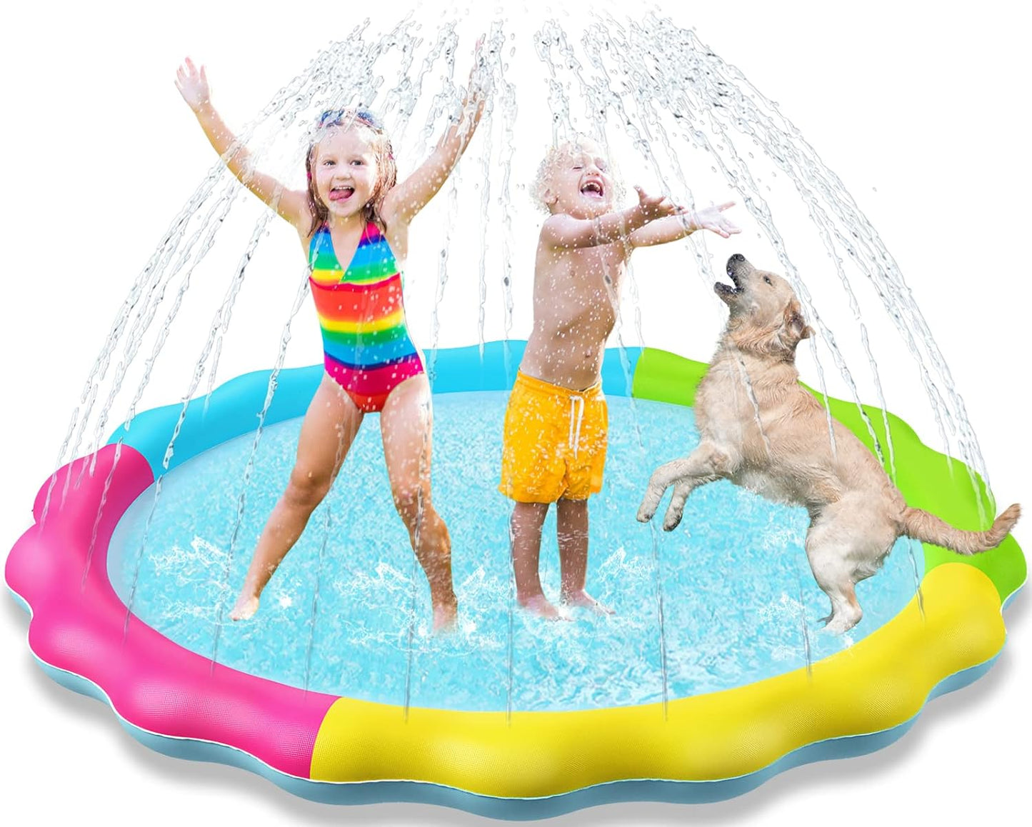 Jasonwell 60" Splash Pad Sprinkler for Kids & Toddlers – Inflatable Outdoor Water Play Mat, Backyard Pool for Boys & Girls, Ages 1-9, Blue