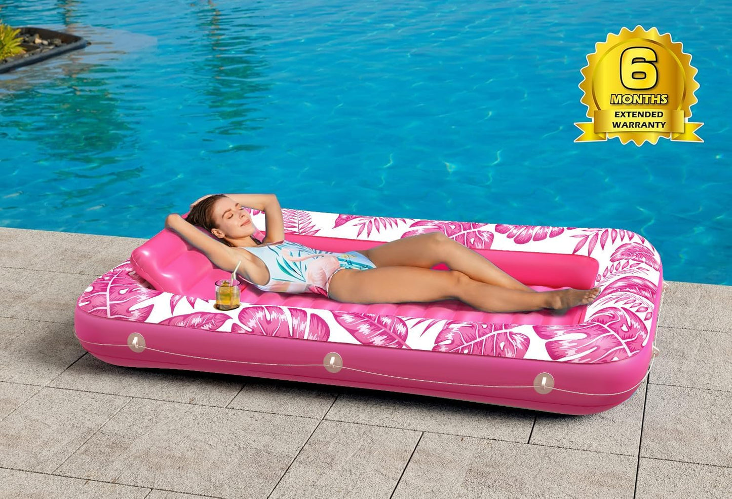 Jasonwell 4‑in‑1 Inflatable Tanning Lounger — Sun Tan Tub & Pool Raft, Water‑Filled Mat/Pad for Adults & Kids (Large) - Rose Pink