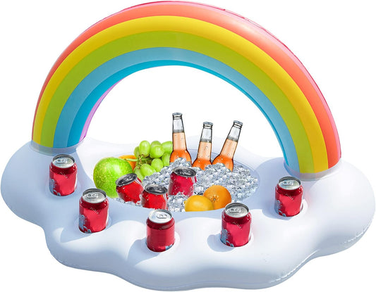 Jasonwell Inflatable Pool Party Cooler – Rainbow Cloud Drink Holder for Luau, Hawaiian, Beach Parties, Outdoor Decor, Pool Games for Kids & Adults
