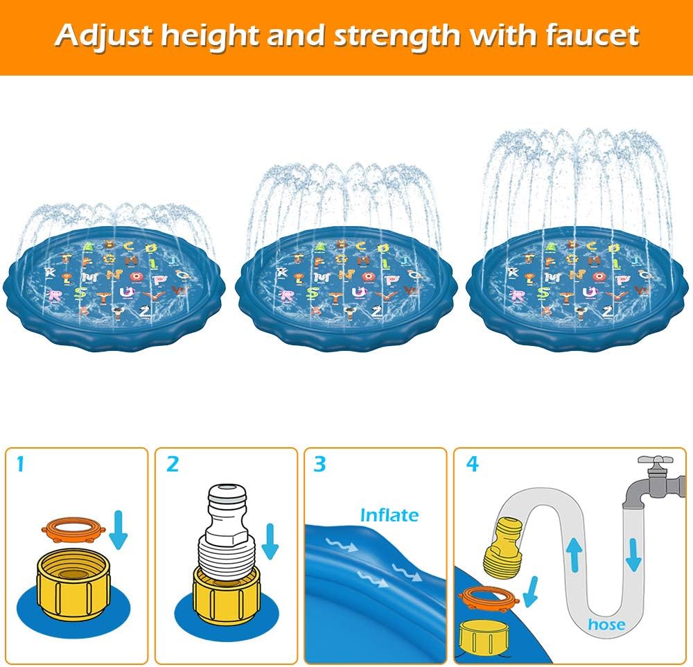 Jasonwell 60" Splash Pad Sprinkler for Kids & Toddlers – Inflatable Outdoor Water Play Mat, Backyard Pool for Boys & Girls, Ages 1-9, Blue