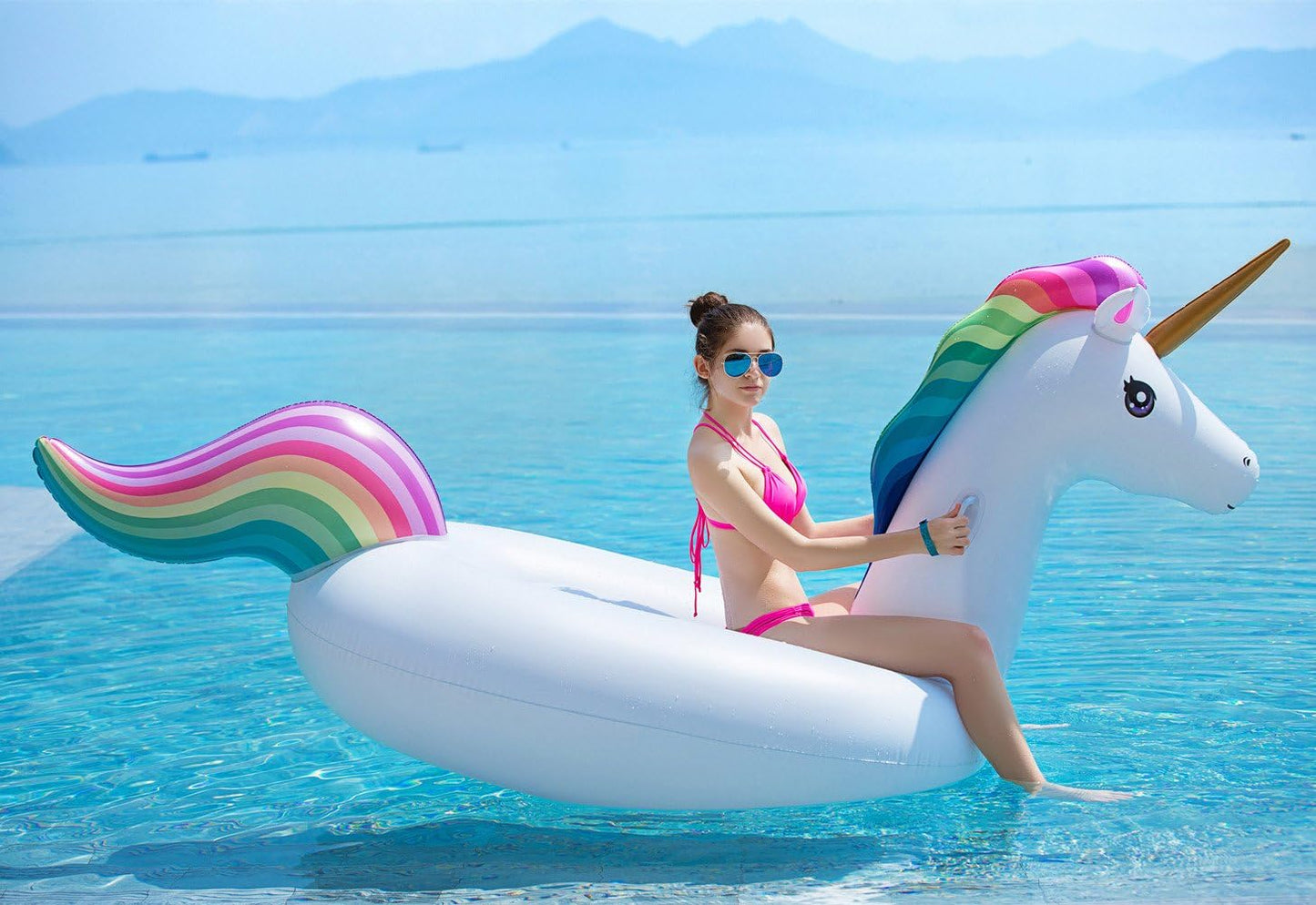 Jasonwell Giant Inflatable Unicorn Pool Float – Rideable Blow Up Lounge Raft with Fast Valves for Summer Beach, Pool Parties, Kids & Adults